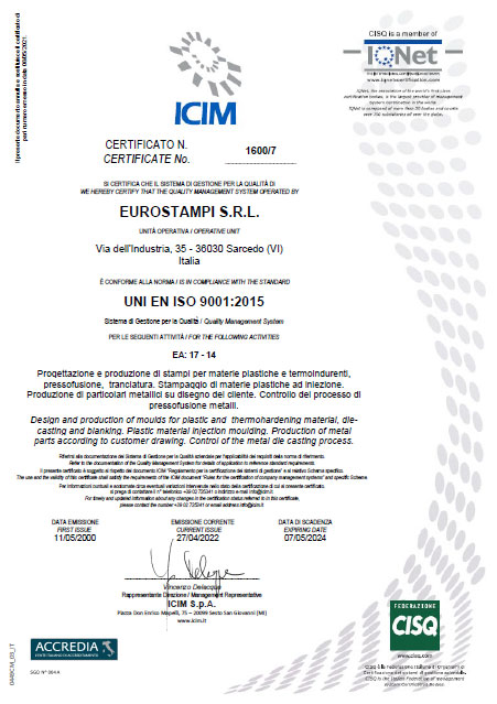 Certificazione CISQ progettazione e realizzazione stampi - Eurostampi Vicenza